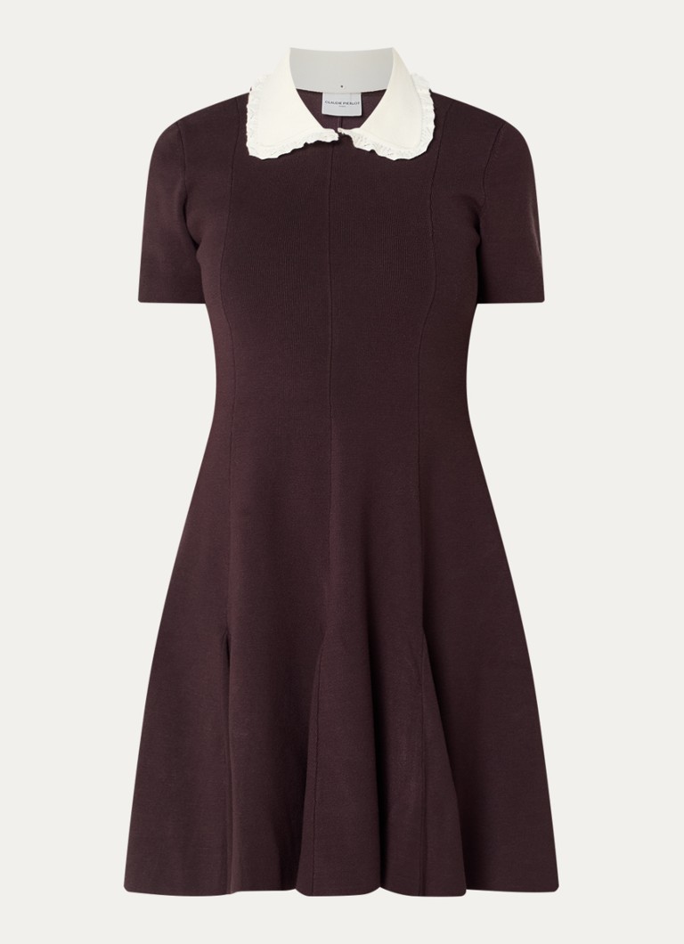 Claudie Pierlot Dames Midi jurk met kraag in de kleur Aubergine