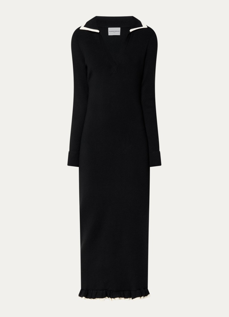 Claudie Pierlot Dames Maxi jurk in wolblend met split in de kleur Zwart