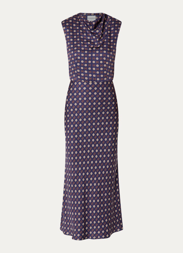 Claudie Pierlot Dames Midi kokerjurk met schoudervulling en print in de kleur Donkerblauw