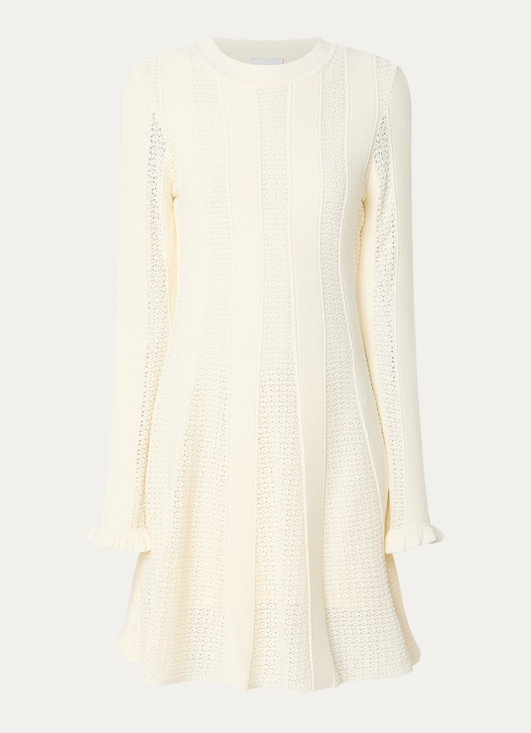 Claudie Pierlot Dames Multico fijngebreide mini jurk met ingebreid patroon in de kleur Gebroken wit