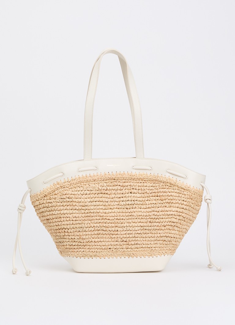 Claudie Pierlot Dames Schoudertas van raffia met details van kalfsleer in de kleur Gebroken wit