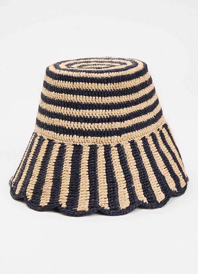 Claudie Pierlot Dames Amelio bucket hoed van raffia met streepprint in de kleur Beige