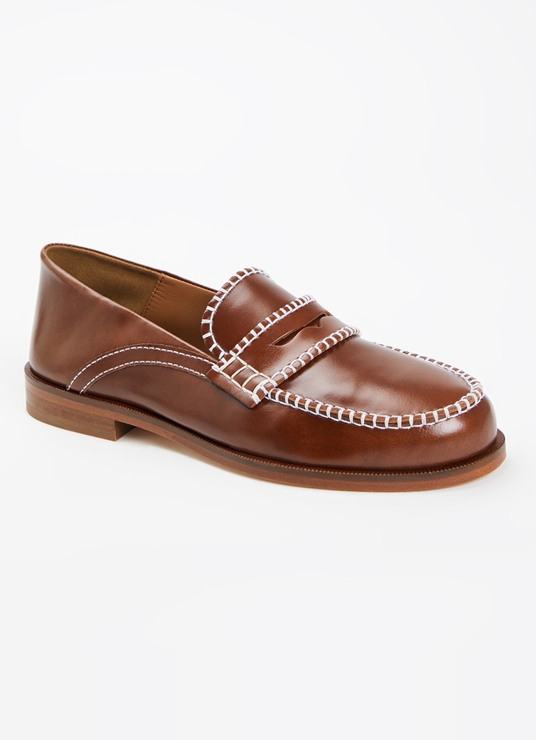 Claudie Pierlot Dames Audy loafer van kalfsleer in de kleur Kastanjebruin