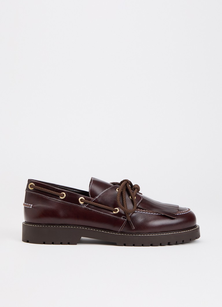 Claudie Pierlot Dames Audrey bootschoen van leer met franjes in de kleur Chocoladebruin
