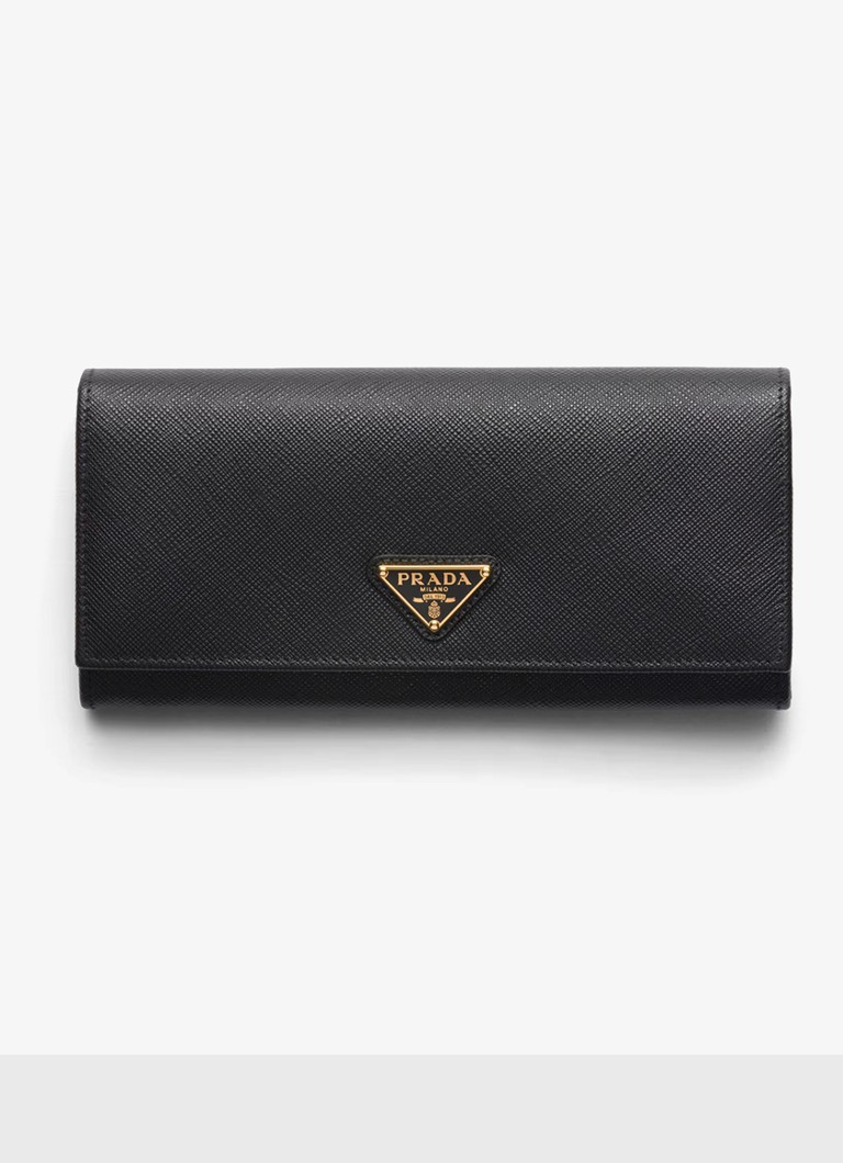 Prada Dames Large portemonnee van kalfsleer in de kleur Zwart