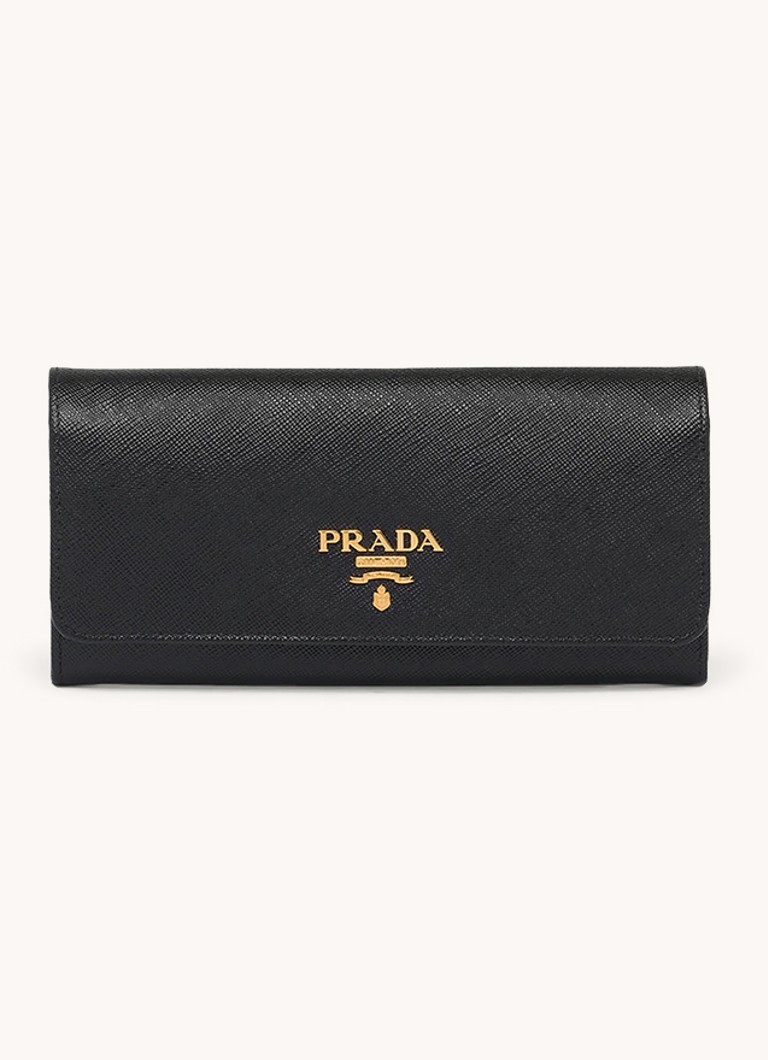 Prada Dames Large portemonnee van leer in de kleur Zwart