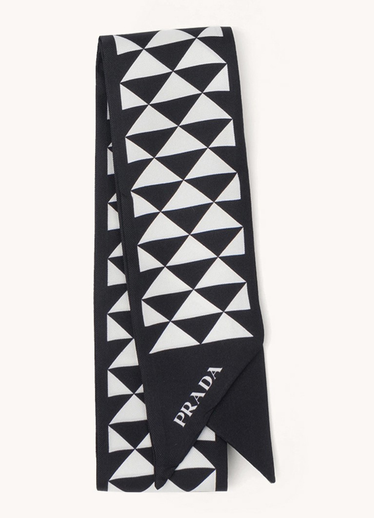 Prada Dames Sjaal van zijde met print 85 x 5 cm in de kleur Zwart