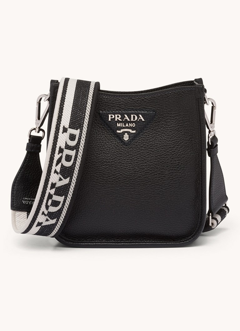 Prada Dames Mini schoudertas van leer in de kleur Zwart