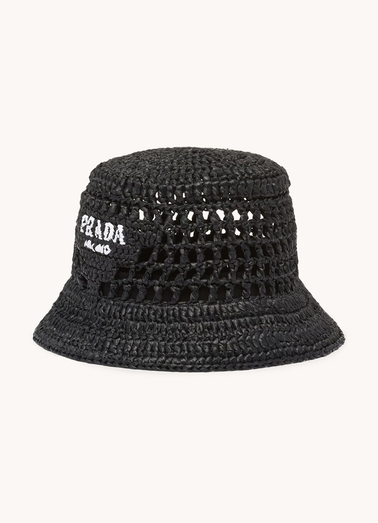 Prada Heren Raffia bucket hoed van stro in de kleur Zwart