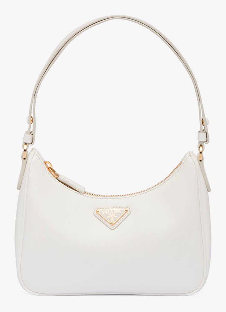 Prada Dames Re-Edition Mini schoudertas van kalfsleer in de kleur Wit
