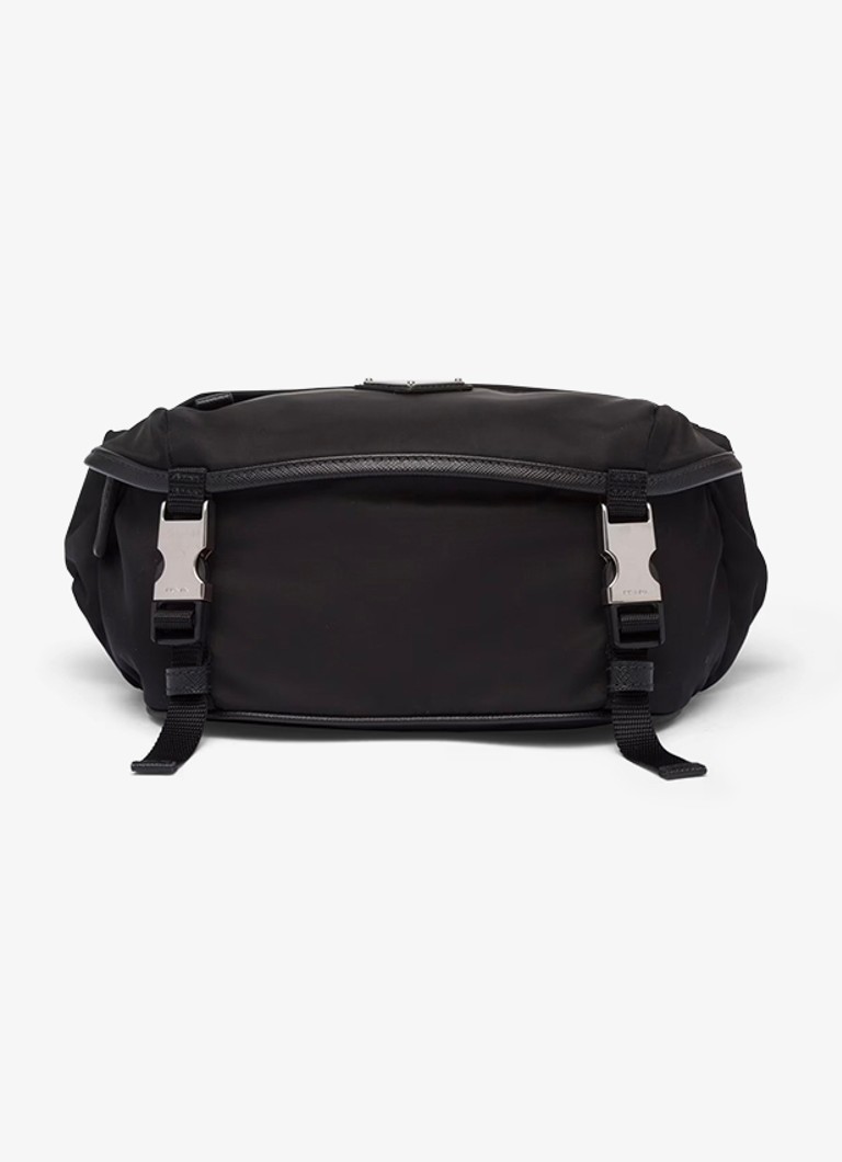 Prada Heren Re-Nylon schoudertas met leren details in de kleur Zwart