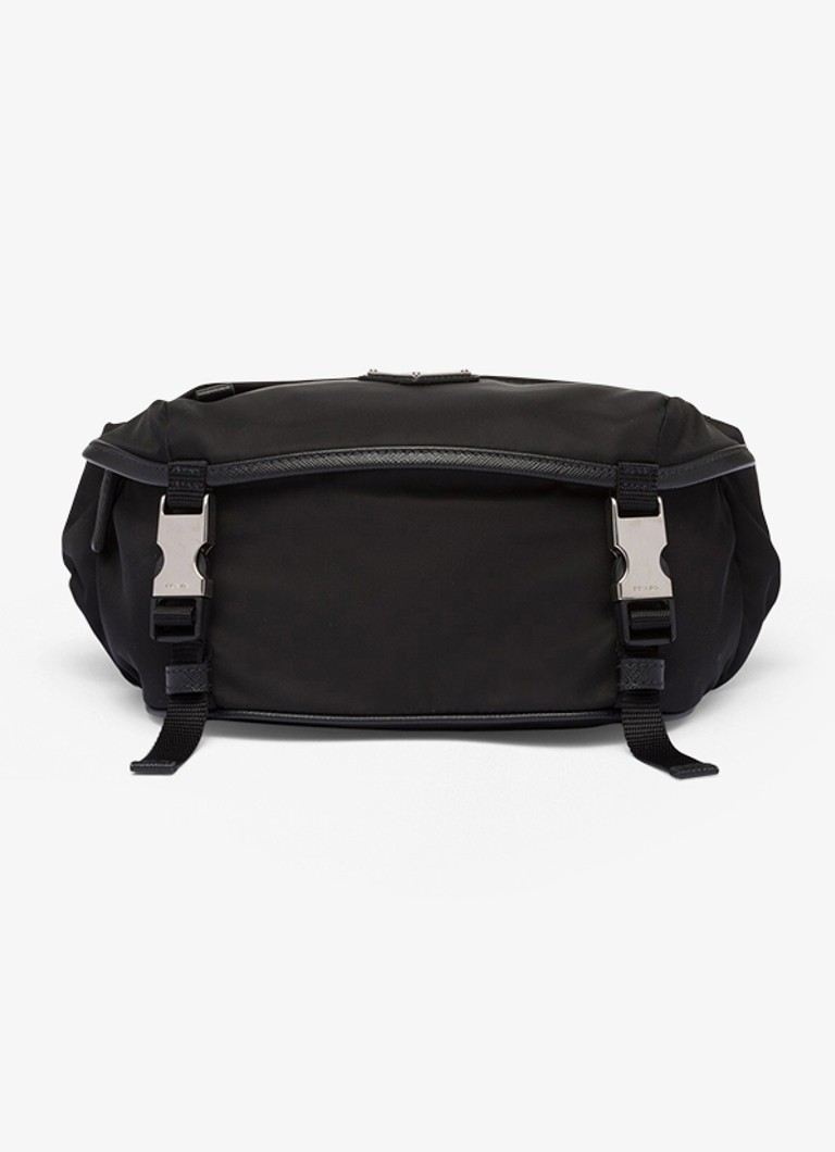 Prada Heren Re-Nylon schoudertas met leren details in de kleur Zwart