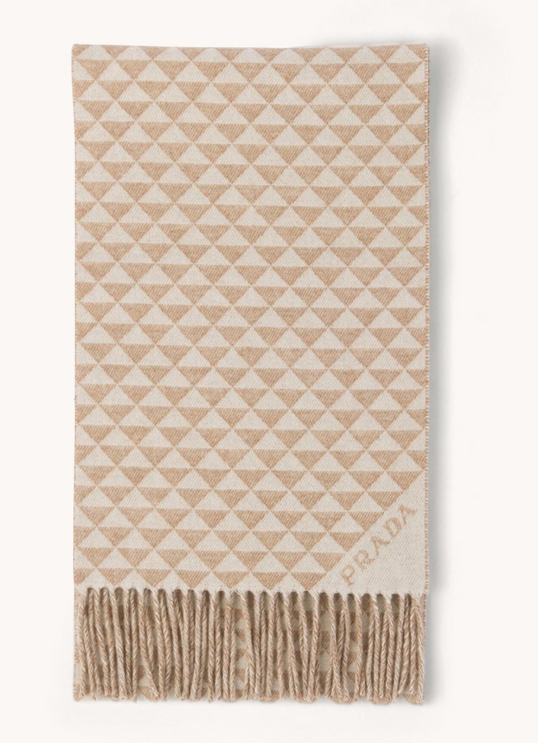 Prada Dames Sjaal in kasjmierblend met grafische print 190 x 30 cm in de kleur Beige