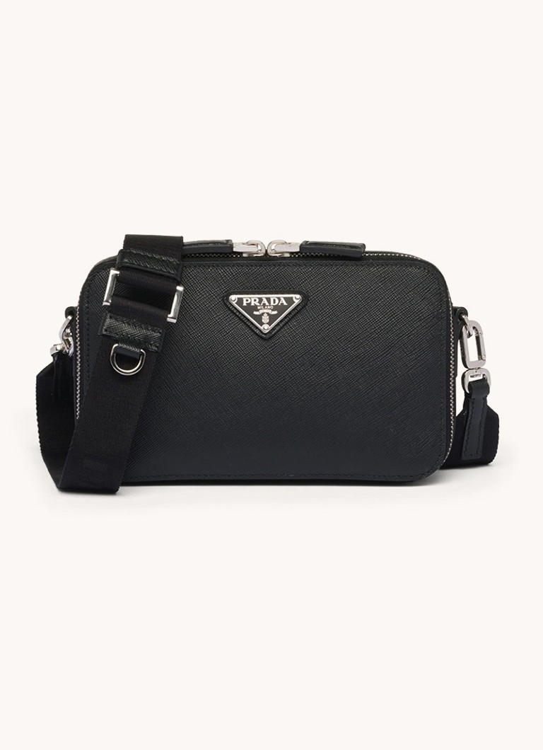 Prada Heren Brique crossbodytas van leer in de kleur Zwart