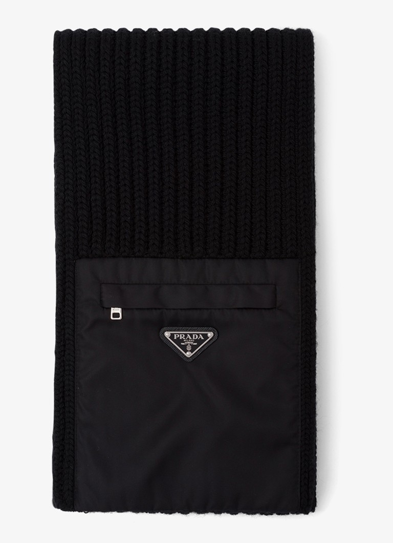 Prada Heren Re-Nylon sjaal in wolblend in de kleur Zwart