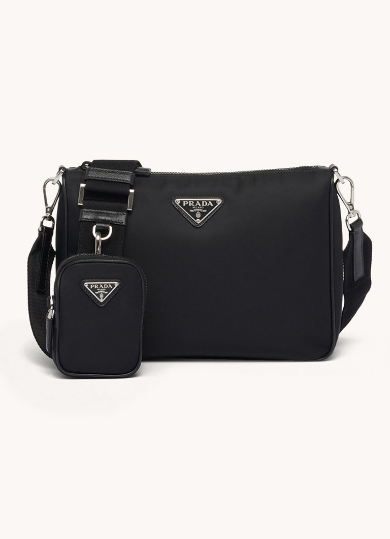 Prada Heren Re-Nylon crossbodytas met leren details in de kleur Zwart