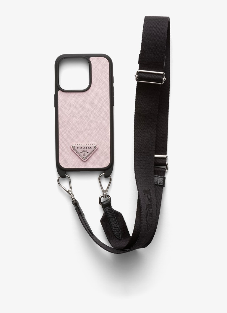 Prada Dames Telefoonhoes van leer voor iPhone 15 Pro in de kleur Lichtroze