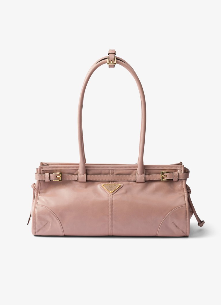 Prada Dames Bonnie Medium schoudertas van kalfsleer in de kleur Oudroze