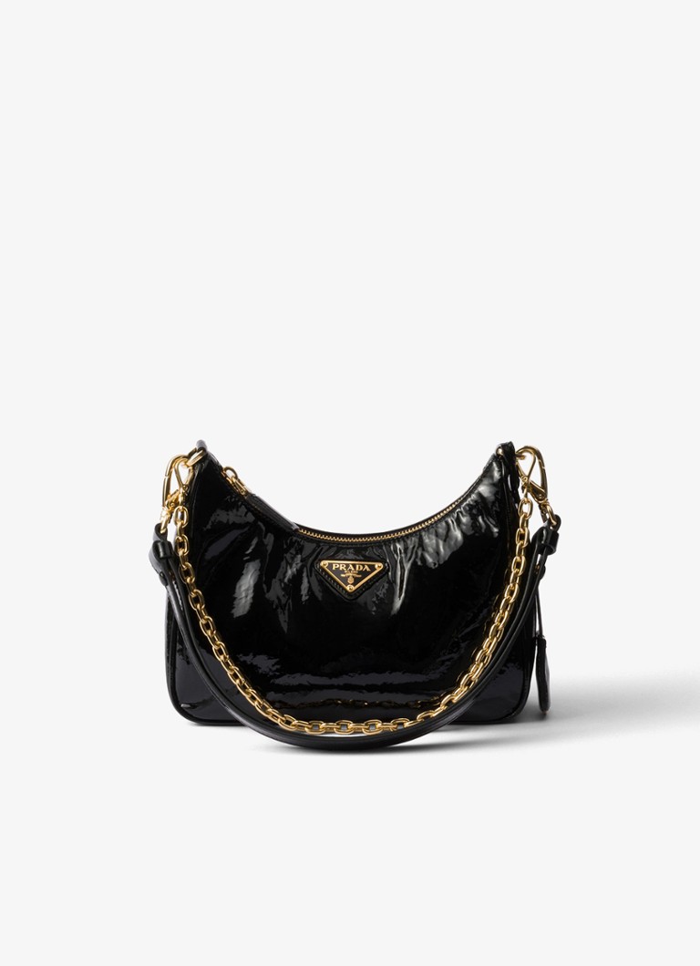 Prada Dames Re-Edition schoudertas van lakleer in de kleur Zwart