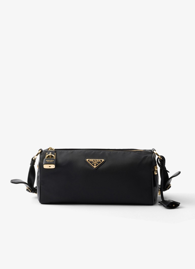 Prada Dames Re-Nylon Medium schoudertas met leren details in de kleur Zwart