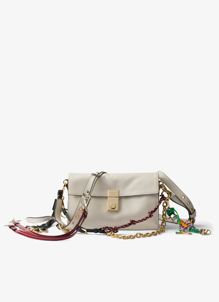 Prada Dames Soft Sound Small schoudertas van leer in de kleur Gebroken wit