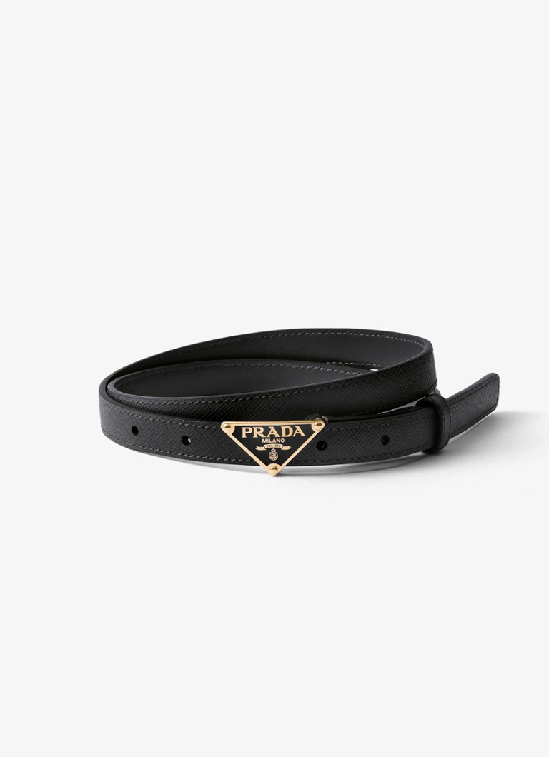 Prada Dames Riem van kalfsleer met logo in de kleur Zwart