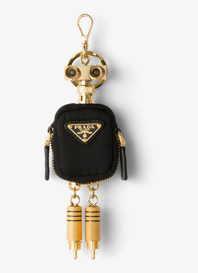 Prada Dames Robot Re-Nylon tasbedel met logo in de kleur Zwart