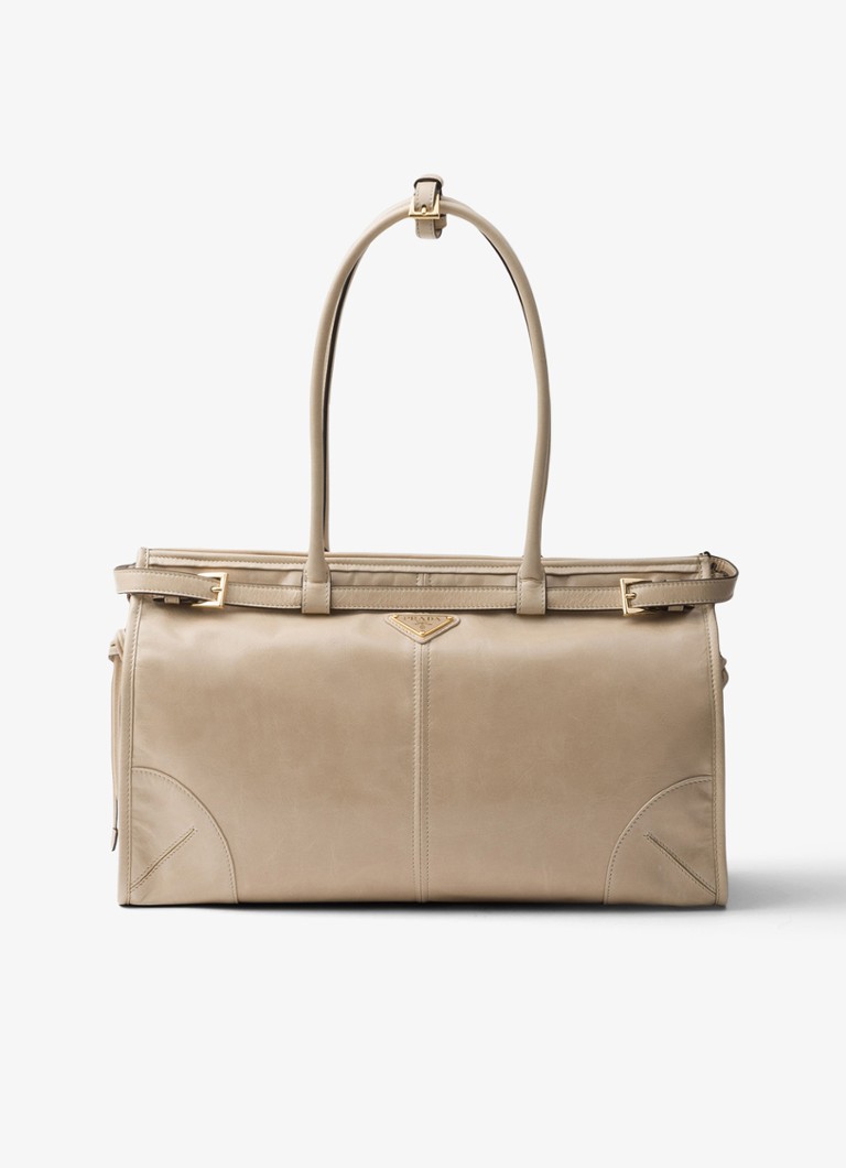 Prada Dames Bonnie Large schoudertas van kalfsleer in de kleur Beige