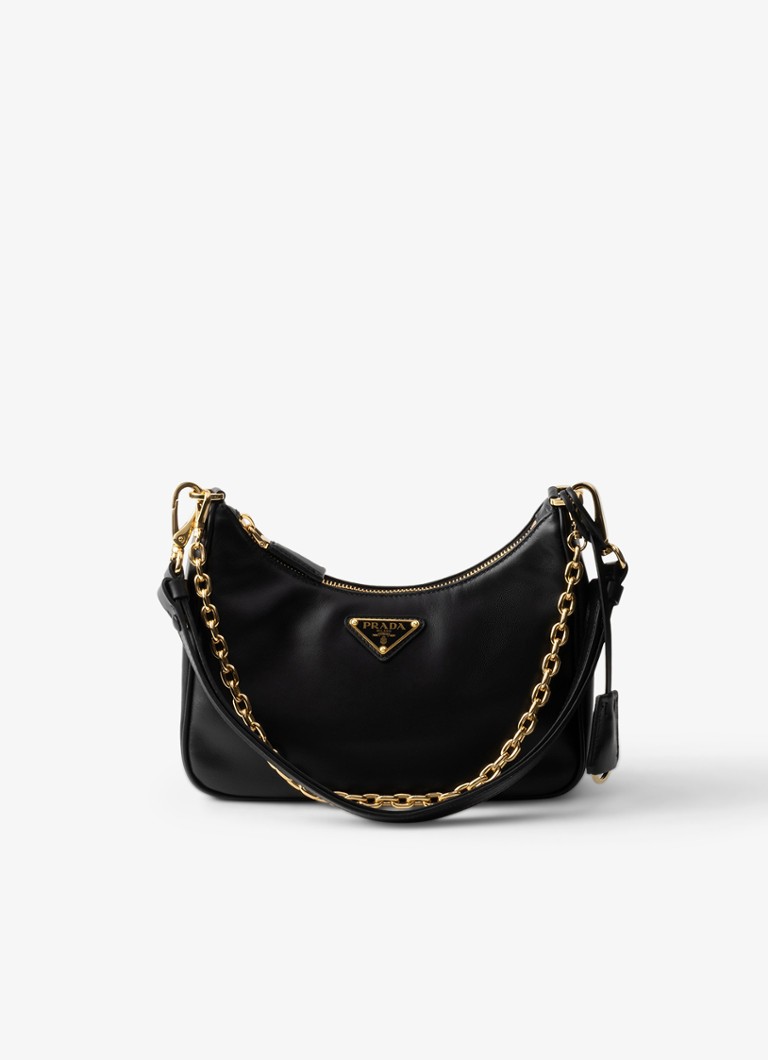 Prada Dames Re-Edition Mini schoudertas van kalfsleer in de kleur Zwart