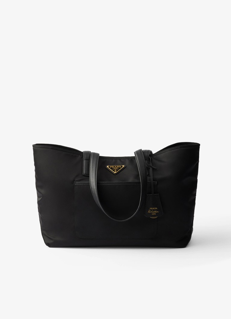 Prada Dames Re-Edition 1978 Re-Nylon Medium shopper met leren details in de kleur Zwart