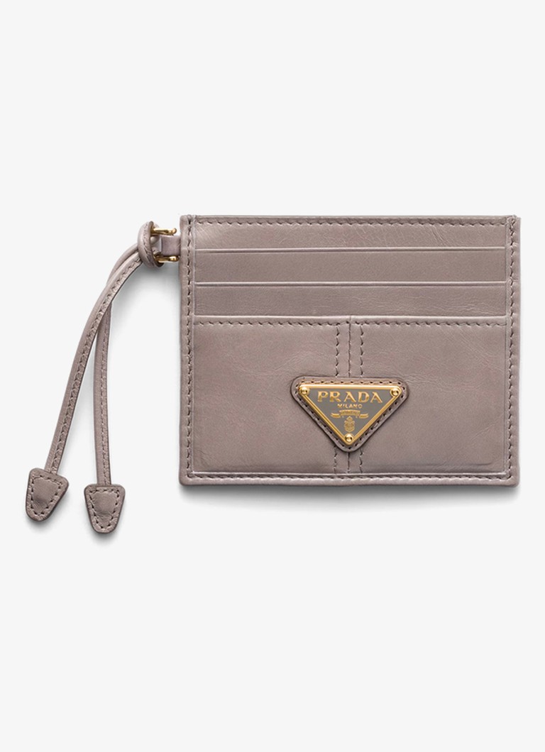 Prada Dames Pasjeshouder van kalfsleer met logo in de kleur Taupe