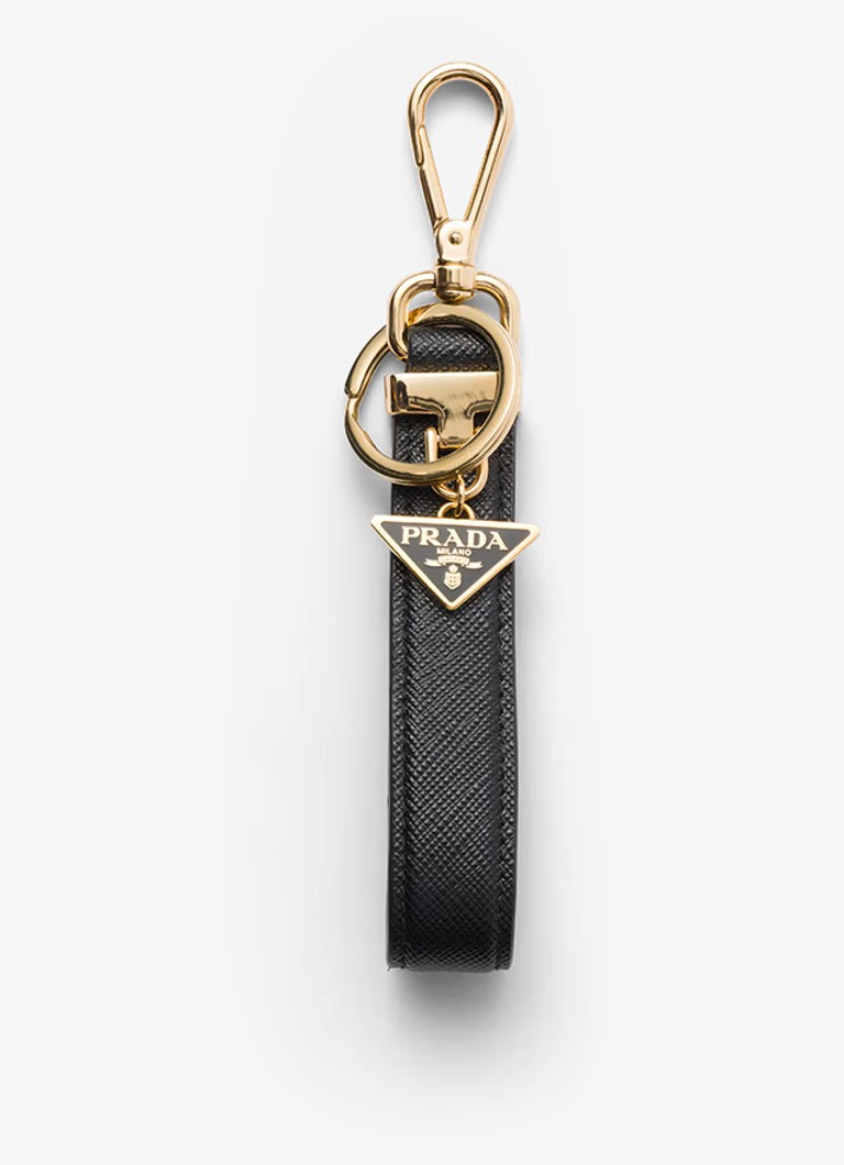 Prada Dames Sleutelhanger van kalfsleer met logo in de kleur Zwart