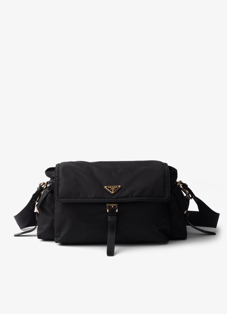 Prada Dames Explore Re-Nylon Large schoudertas met leren details in de kleur Zwart