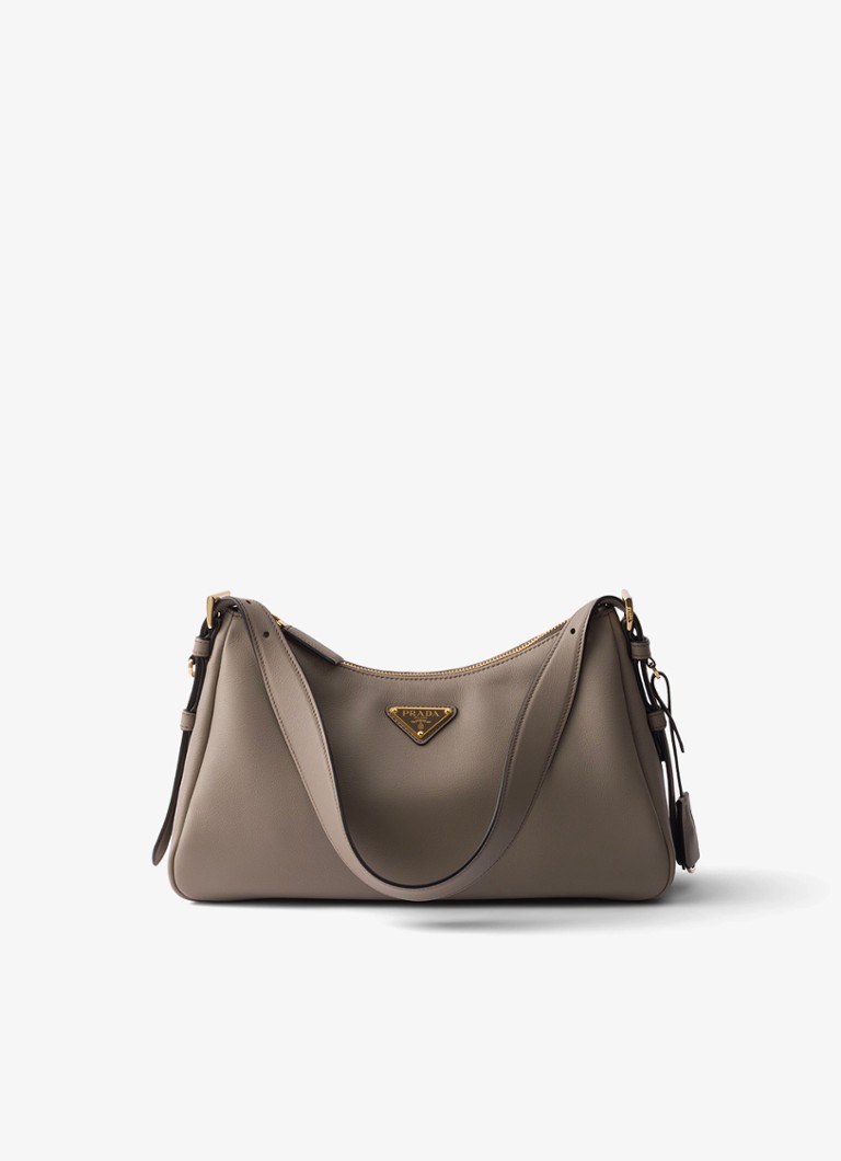 Prada Dames Aimée Medium schoudertas van leer in de kleur Taupe