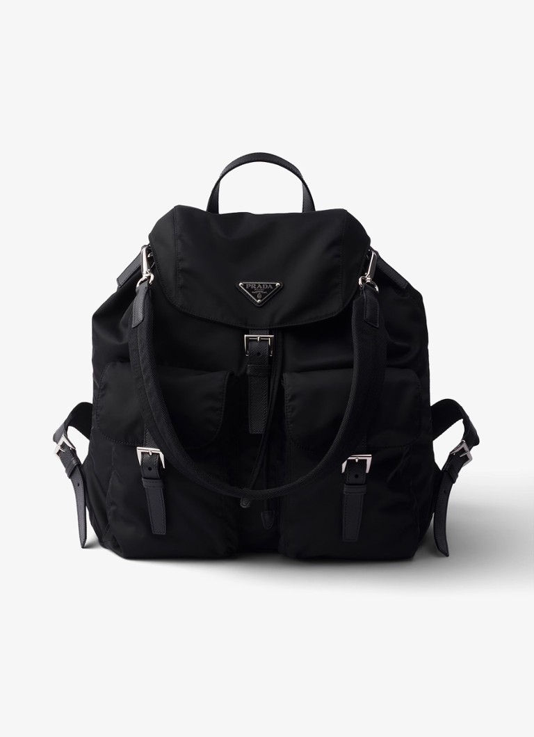Prada Heren Re-Nylon rugzak met leren details in de kleur Zwart