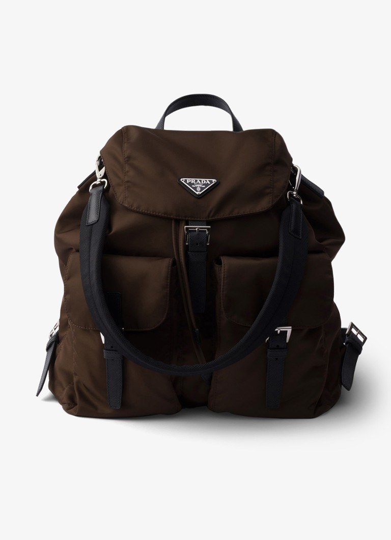Prada Heren Re-Nylon rugzak met leren details in de kleur Donkerbruin