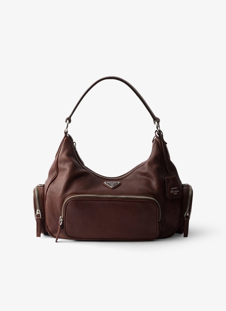 Prada Dames Re-Edition 2005 Medium schoudertas van leer in de kleur Donkerbruin