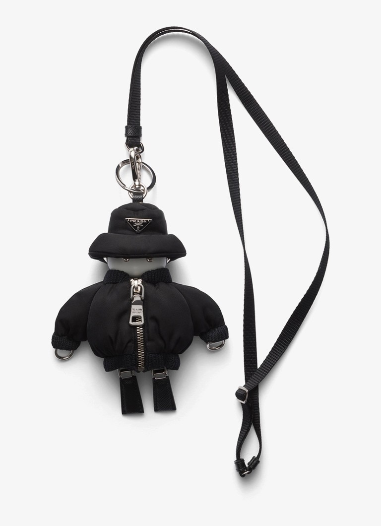 Prada Dames Soft Robot Re-Nylon sleutelhanger met afneembaar koord in de kleur Zwart