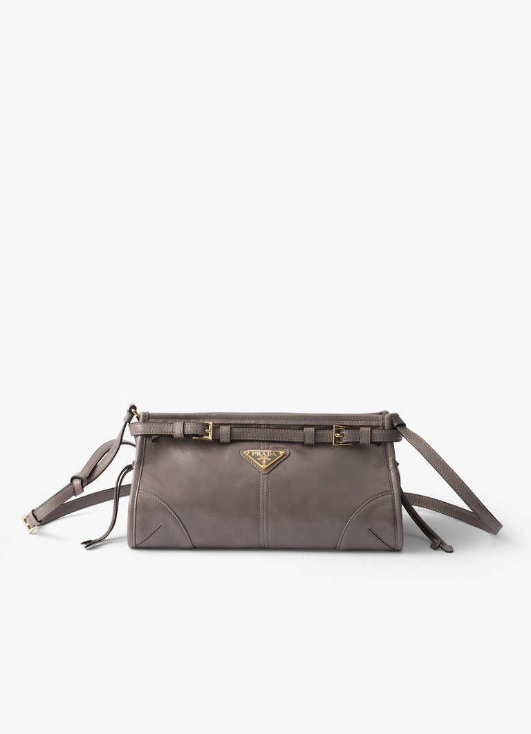 Prada Dames Bonnie Small schoudertas van leer met afneembare schouderriem in de kleur Taupe