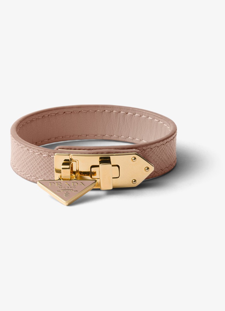 Prada Dames Armband van leer met logo in de kleur Oudroze