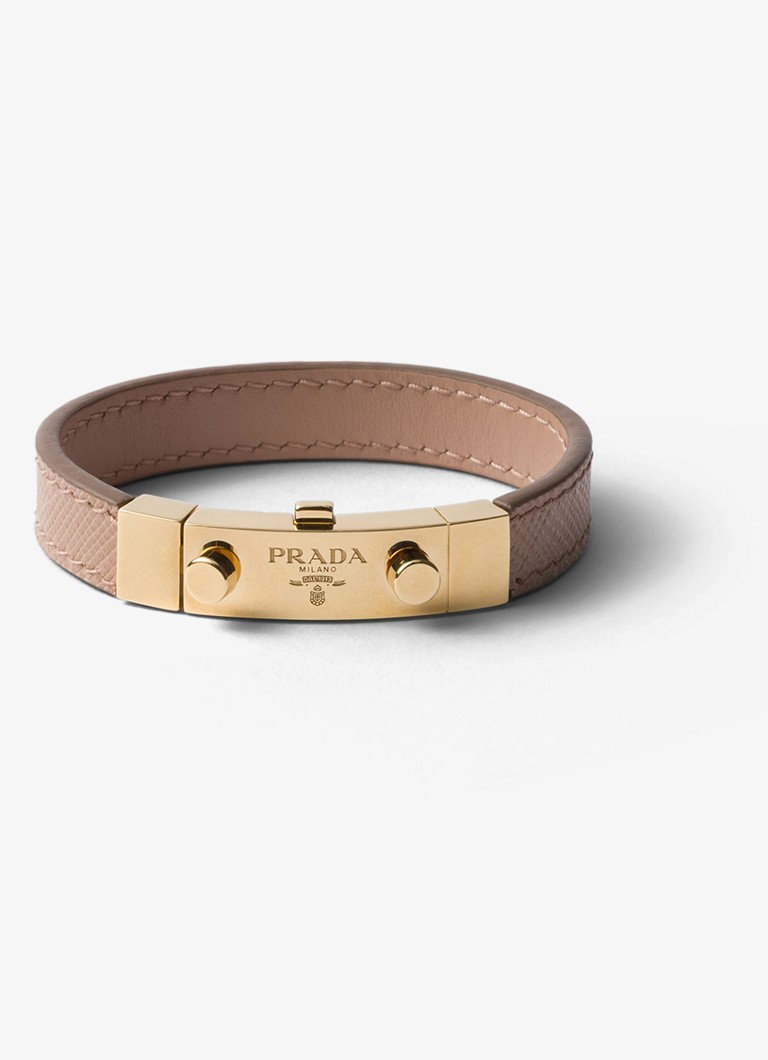 Prada Dames Armband van leer met logo in de kleur Oudroze