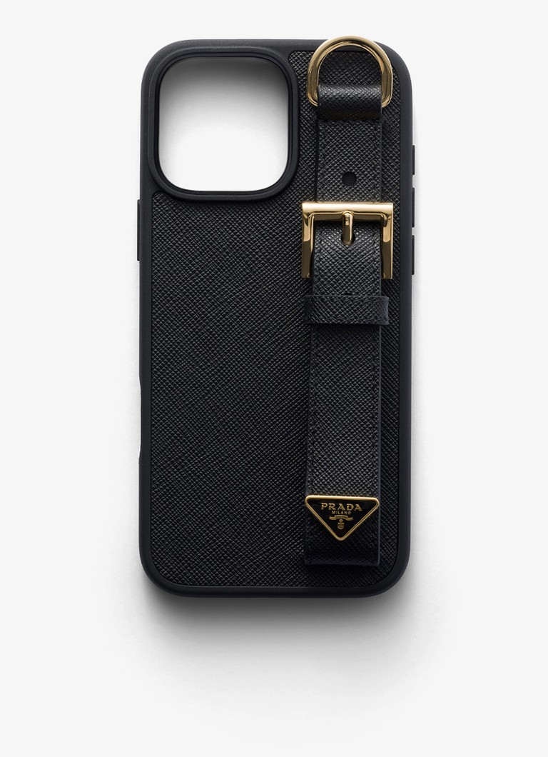Prada Dames Telefoonhoesje van kalfsleer voor iPhone 16 Pro Max in de kleur Zwart