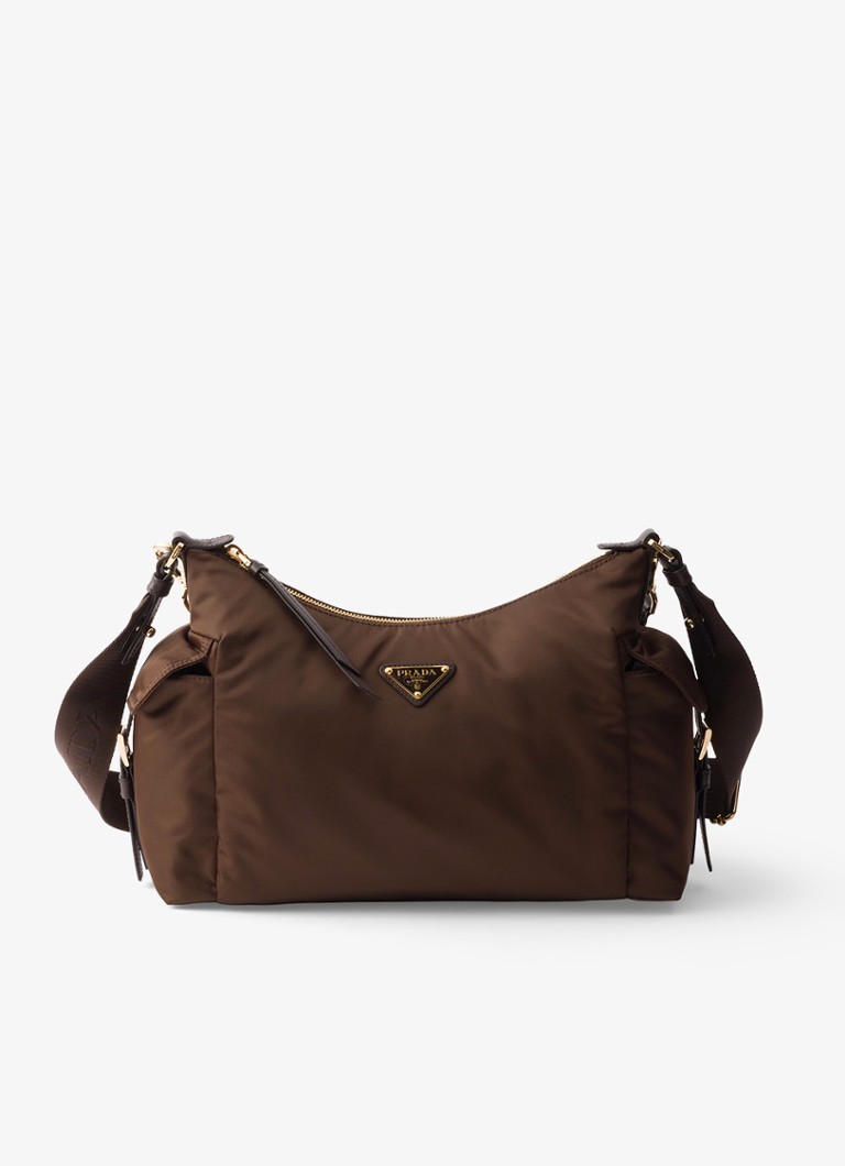 Prada Dames Explore Re-Nylon Large schoudertas met leren details in de kleur Bruin