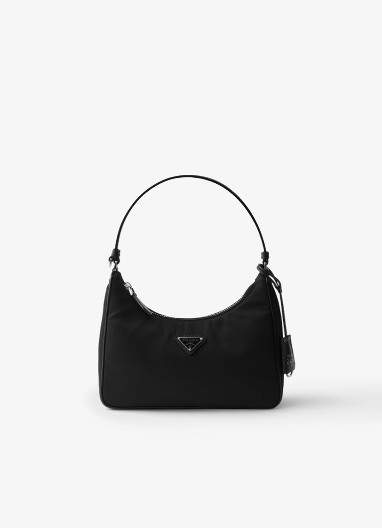 Prada Dames Re-Edition 2005 Re-Nylon Mini schoudertas met leren details in de kleur Zwart