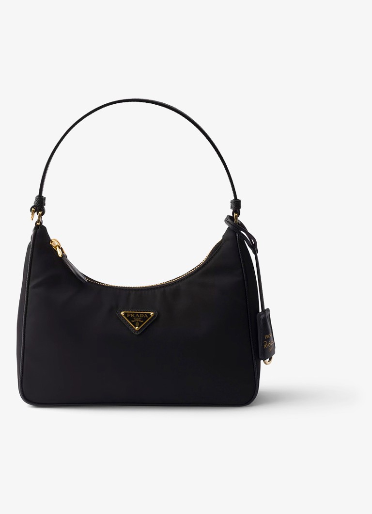 Prada Dames Re-Edition 2005 Re-Nylon Mini schoudertas met leren details in de kleur Diepzwart
