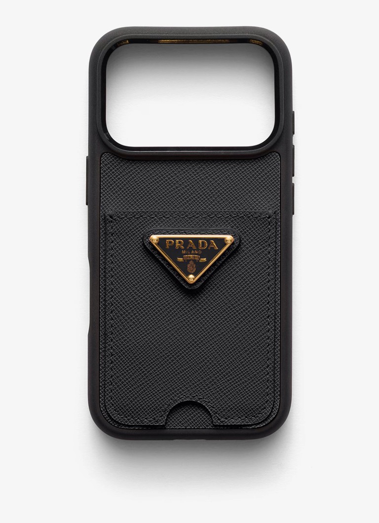 Prada Dames Telefoonhoes van kalfsleer voor iPhone 17 Pro in de kleur Zwart