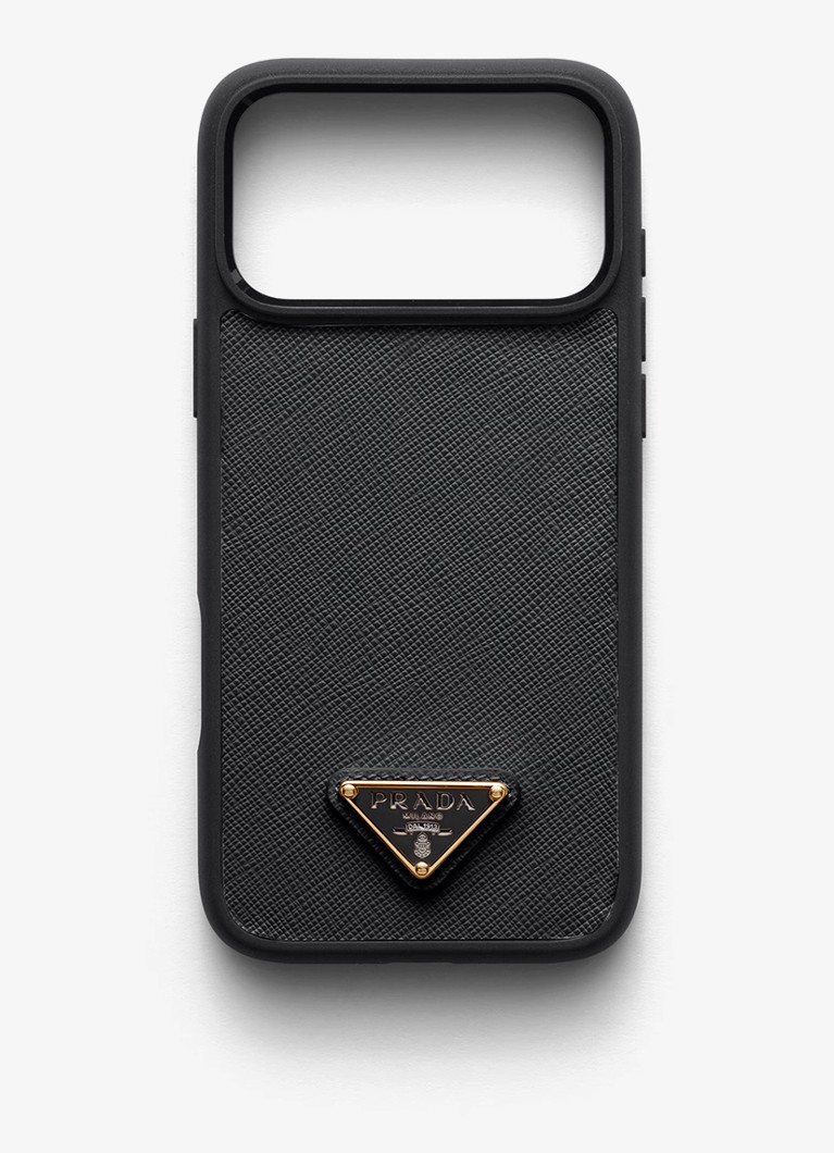 Prada Dames Telefoonhoes van kalfsleer voor iPhone 17 Pro in de kleur Zwart