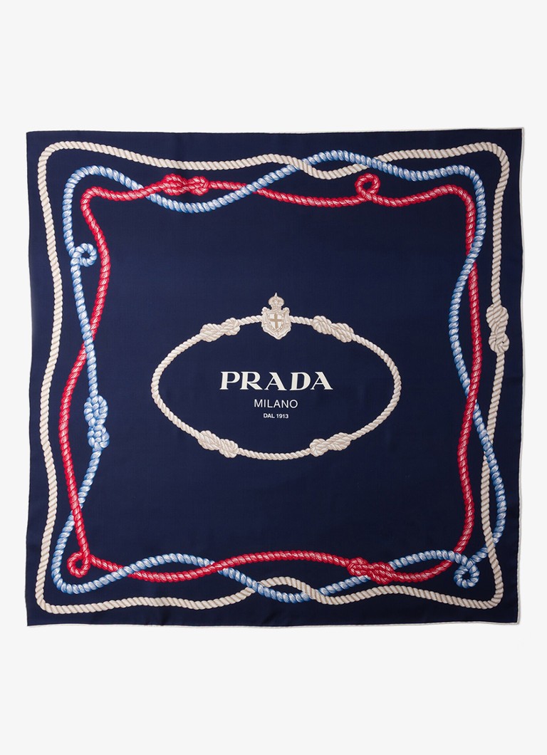 Prada Dames Sjaal van zijde met print 90 x 90 cm in de kleur Donkerblauw