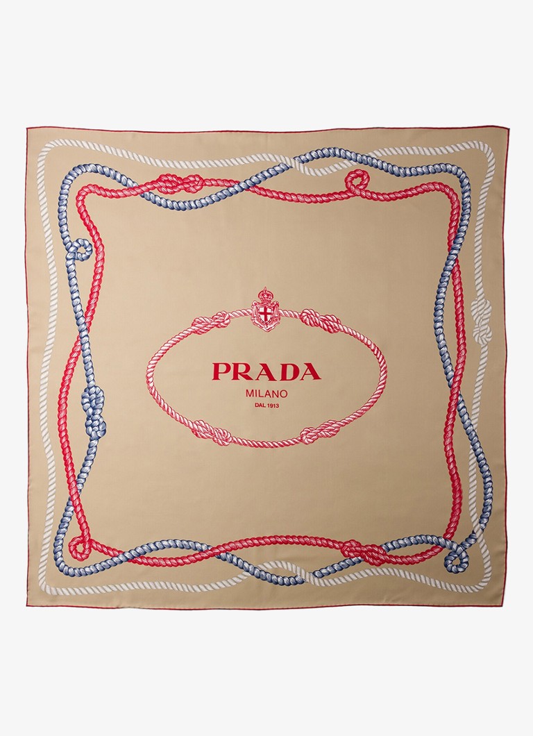 Prada Dames Sjaal van zijde met print 90 x 90 cm in de kleur Beige