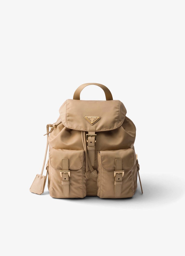 Prada Re-Nylon Small rugzak met logo Lichtbruin - Deal
